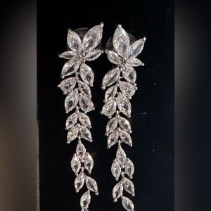 Dazzling Silver Leaf Crystal Earrings